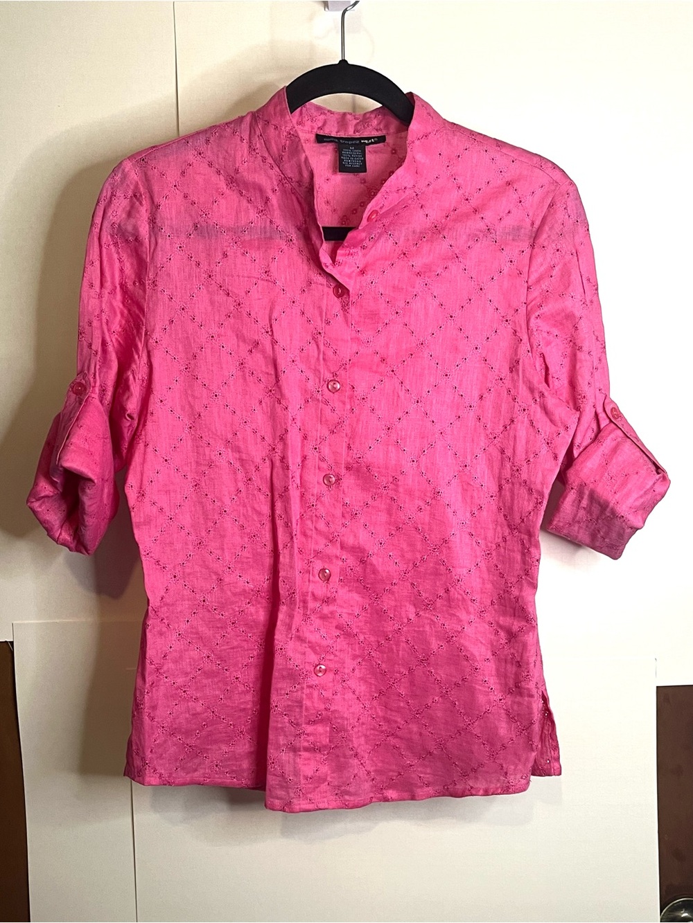 Saint Tropez West (VTG M, Fits XS/S) Hot Pink Embroidered Linen Button-Up Shirt
